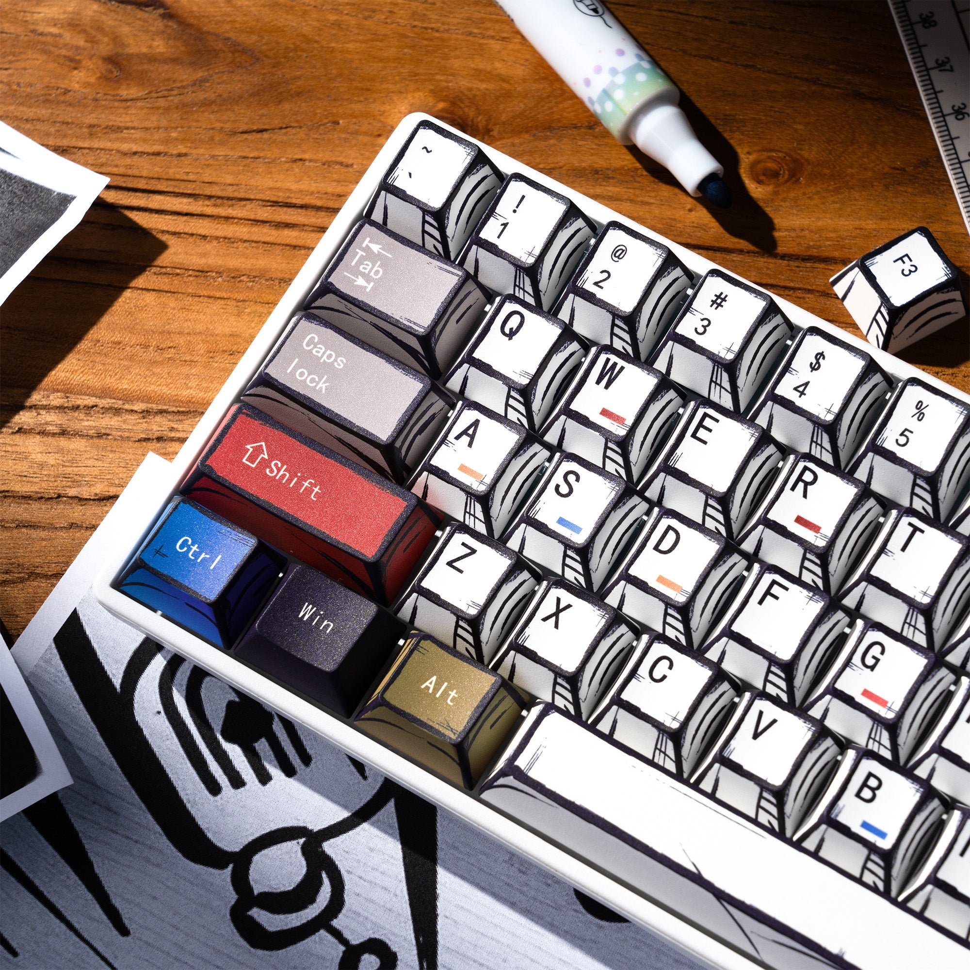 XVX Manga Theme Graffiti Cherry Profile 134-Key Dye-Sub PBT Keycap Set